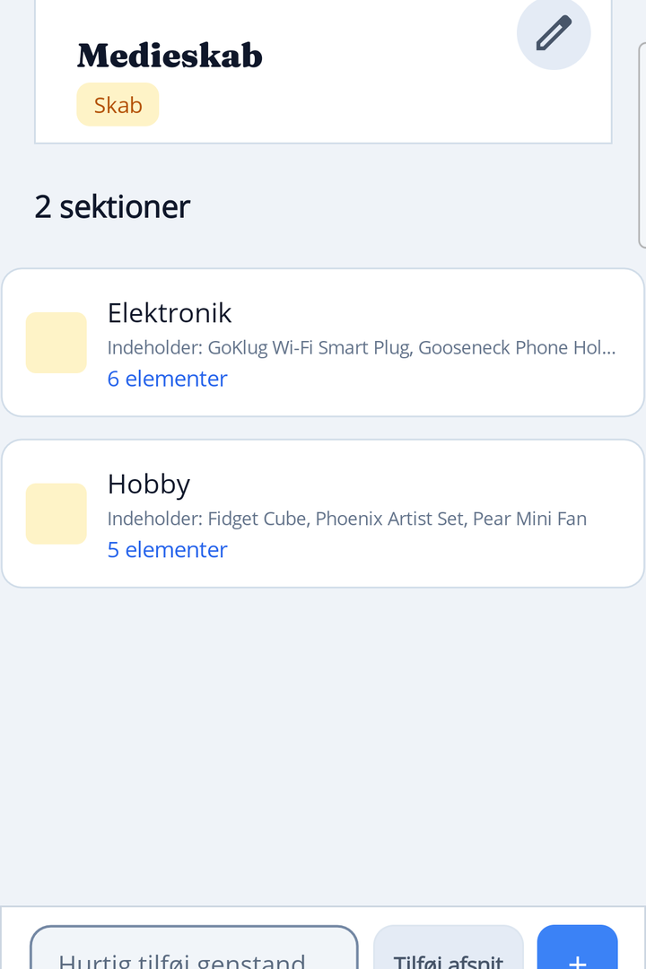 HoardIQ item list inside a storage section