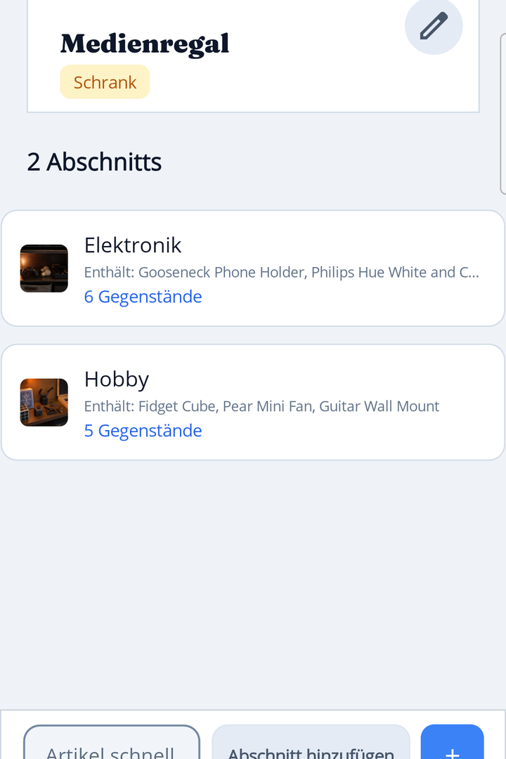 HoardIQ item list inside a storage section