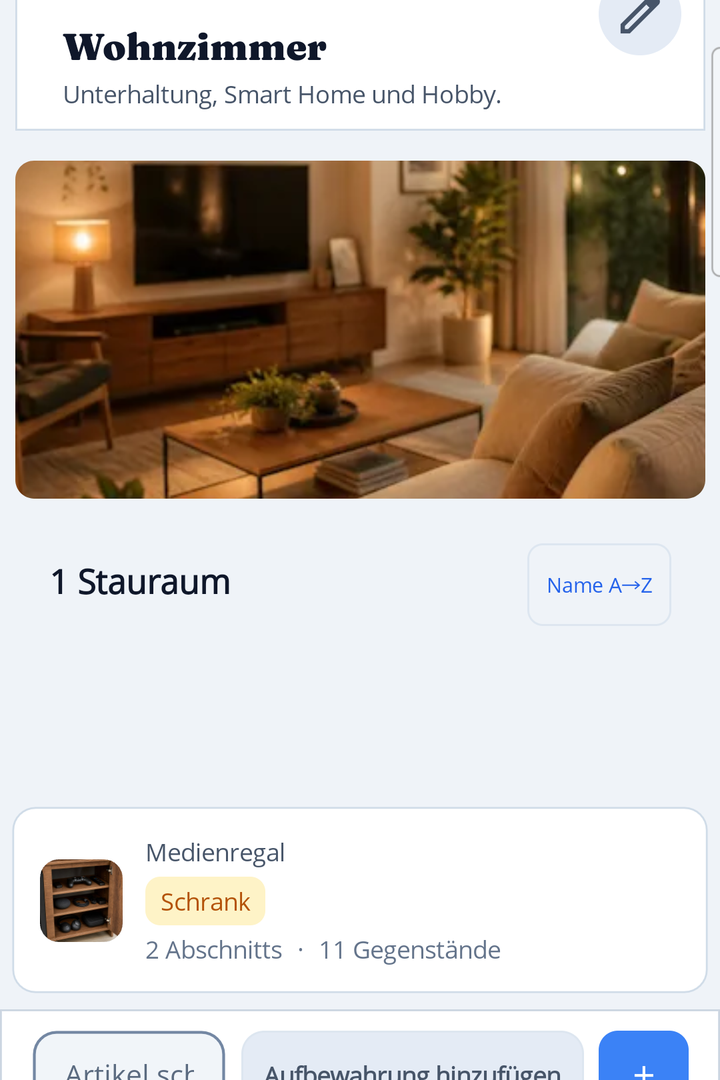 HoardIQ room overview with storage sections
