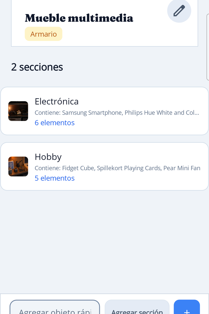 HoardIQ item list inside a storage section