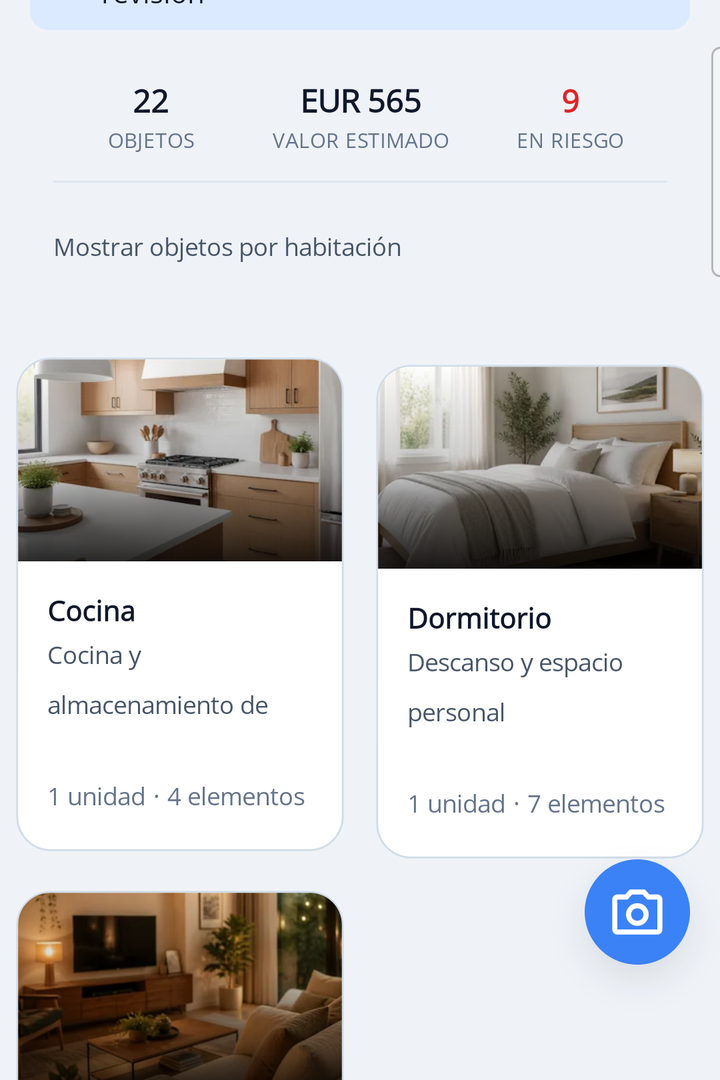 HoardIQ app showing organized home and room list