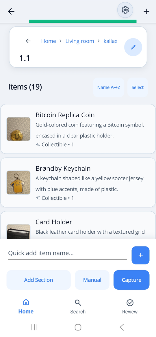 HoardIQ item list inside a storage section