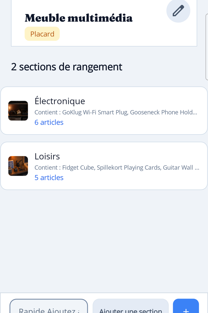 HoardIQ item list inside a storage section