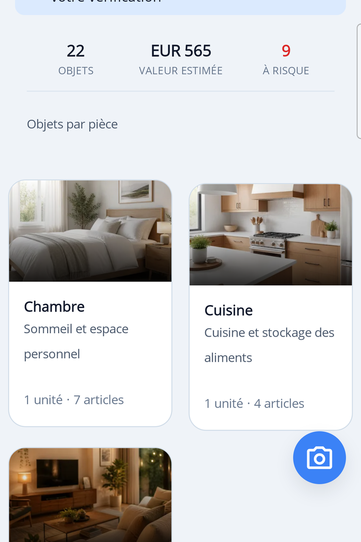 HoardIQ app showing organized home and room list