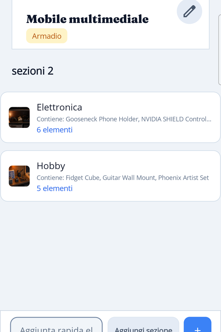HoardIQ item list inside a storage section