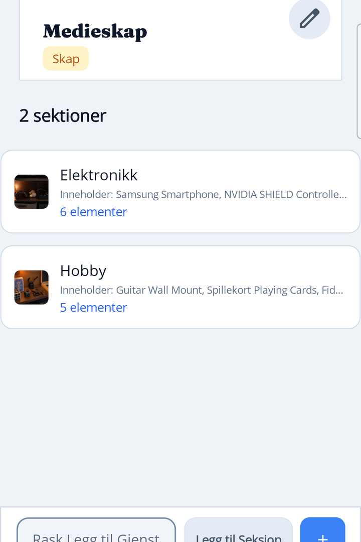 HoardIQ item list inside a storage section