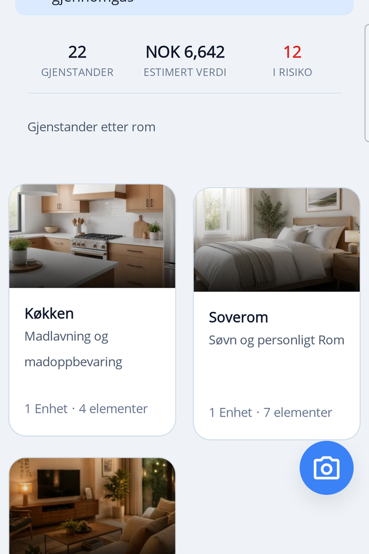 HoardIQ app showing organized home and room list
