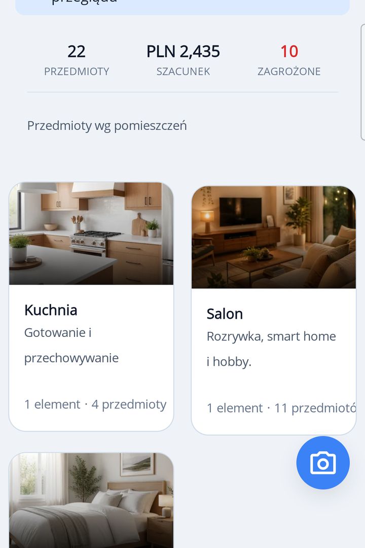 HoardIQ app showing organized home and room list