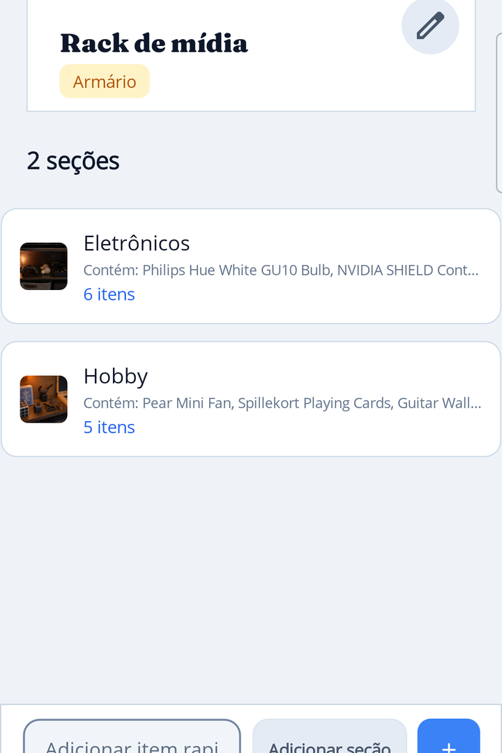 HoardIQ item list inside a storage section