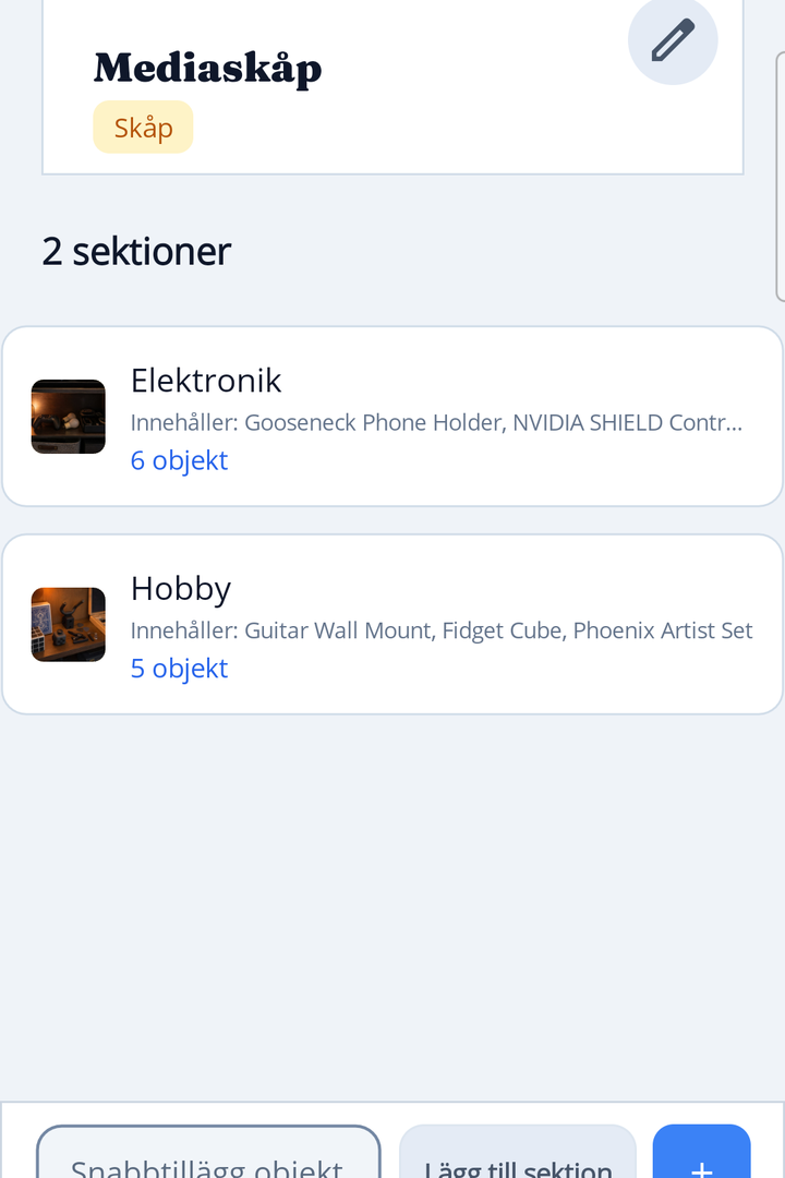 HoardIQ item list inside a storage section