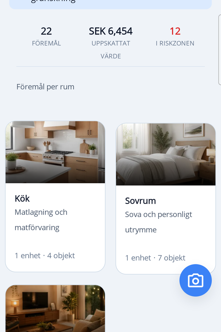 HoardIQ app showing organized home and room list